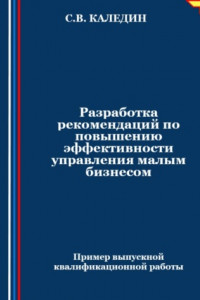 Книга Разработка рекомендаций по повышению эффективности управления малым бизнесом